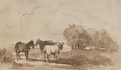 Landscape with three horses by Феликс Октавиус Карр Дарли — digital art print download