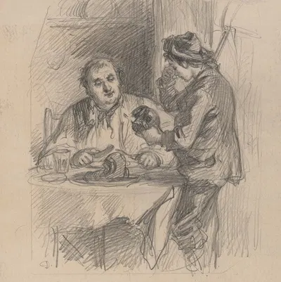 Man at dinner table and weeping boy by Феликс Октавиус Карр Дарли — digital art print download