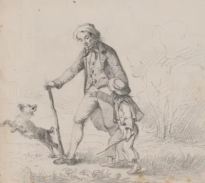 Man walking with barefoot boy and dog by Феликс Октавиус Карр Дарли — digital art print download