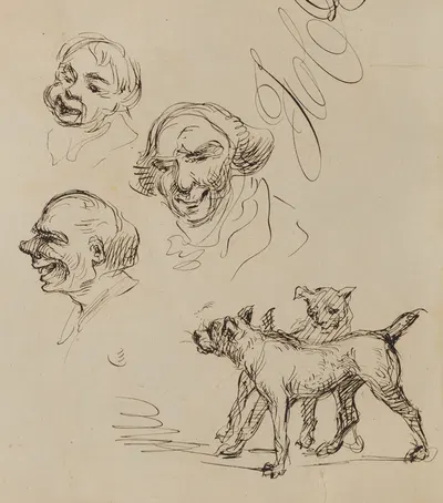 Three male heads and two dogs by Феликс Октавиус Карр Дарли — digital art print download