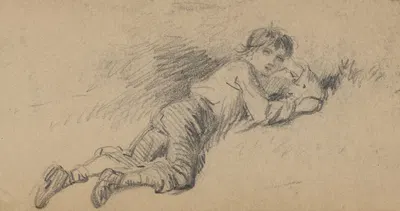 Young boy resting on the grass by Феликс Октавиус Карр Дарли — digital art print download