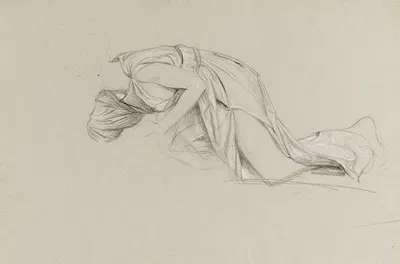 Etude pour Pyrame et Thisbé Jeune femme agenouillée by Франсуа Альфред Делоббе — digital art print download