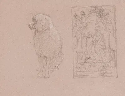 Etude pour un chien et pour une vierge à l'enfant by Франсуа Альфред Делоббе — digital art print download