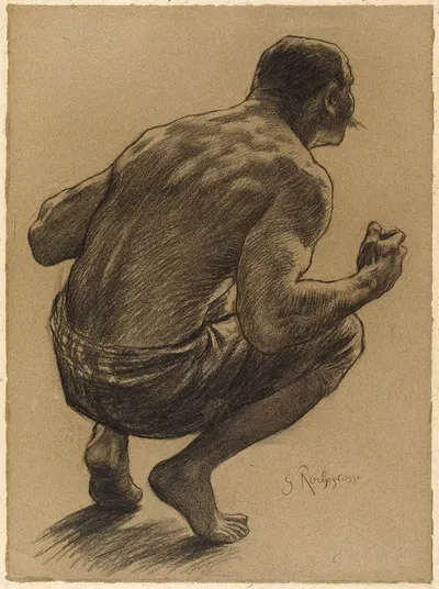 Etude pour la Joie rouge Homme accroupi de dos. Avant le saut by Жорж Антуан Рошегросс — digital art print download