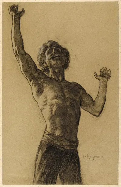 Etude pour la Joie rouge Homme torse nu le bras droit levé by Жорж Антуан Рошегросс — digital art print download