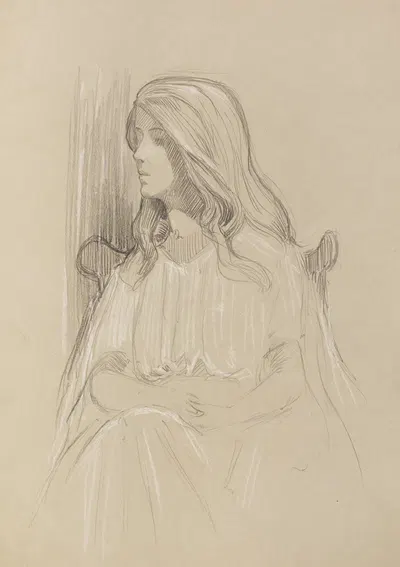 Sketch of a seated young woman. by Гарольд Имбри — digital art print download