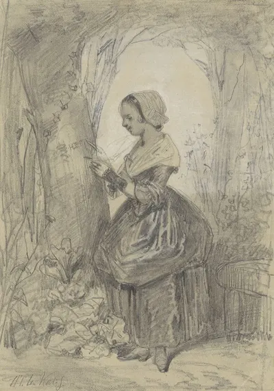 Girl by a tree by Герман Фредерик Карел Тен Кейт — digital art print download