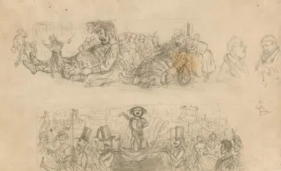 Sketches of Gog and Magog Julian in Punch's theatrical portraits by John Leech, 1864 — digital art print download
