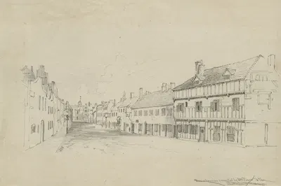 Henley Street and the old workhouse, after Mrs. E.F. Flower by John Thomas Blight — digital art print download
