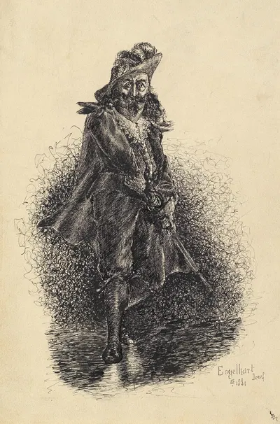 Männliche Kostümfigur, den Degen ziehend by Йозеф Энгельхарт, 1881 — digital art print download