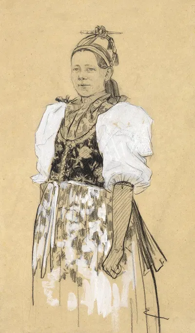 Romanian woman in national costume by Josef Engelhart, 1900 — digital art print download