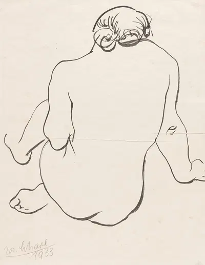 Hockender weiblicher Rückenakt nach rechts by Йозеф Шарль, 1933 — digital art print download