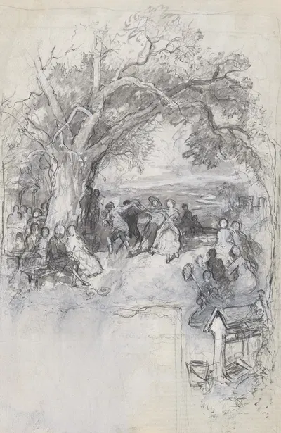 Large group of people outside by Myles Birket Foster, 1853 — digital art print download