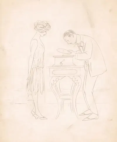 Man, woman, and phonograph by Оливер Херфорд — digital art print download