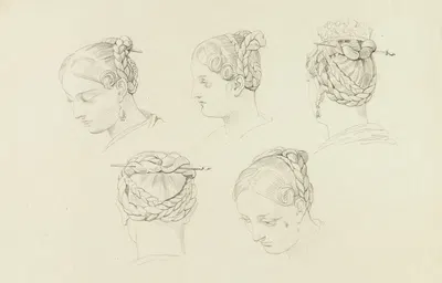 Etude de coiffure féminine, sous cinq angles de vue by Рене Маржолин — digital art print download