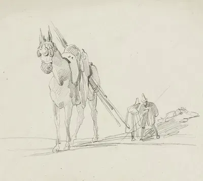 Etude d'un cheval et de deux hommes by Рене Маржолин — digital art print download