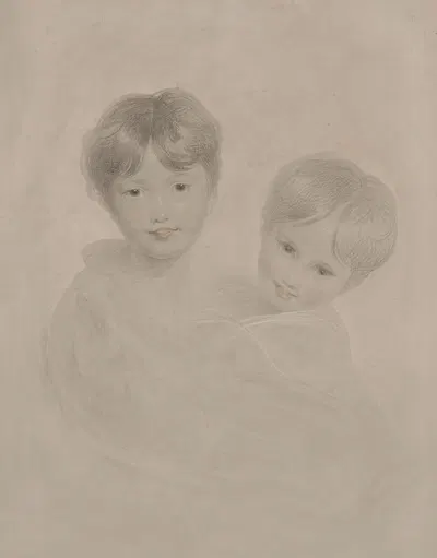 Portrait sketch of two young boys embracing by Sir Thomas Lawrence — digital art print download
