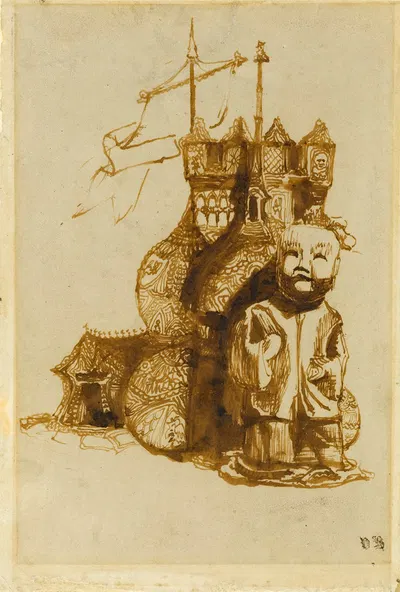 Idole chinoise devant un temple à pavillons bulbeux1837 by Victor Hugo — digital art print download