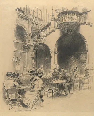 Arkadenhof im Café Central, 1., Herrengasse 14 by Вильгельм Гаузе, 1899 — digital art print download