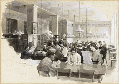 'In einem Lesesaal' – Leserinnen und Leser im Volksheim Ottakring by Вильгельм Гаузе, 1906 — digital art print download