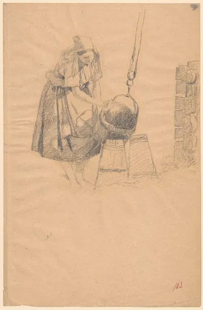 Woman making butter by Адольф Дресслер, 1850-1881 — digital art print download
