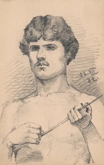 Studium akademickie półaktu męskiego by Анна Билинская-Богданович, 1882 — digital art print download