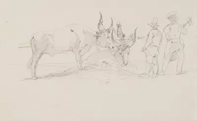 Pair of Oxen in a Harness and Two Men by Arthur Blaschnik, 1850 - 1860 — digital art print download