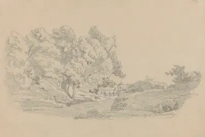 Road among Trees in Ariccia, a Church in the Distance by Arthur Blaschnik, 1855 — digital art print download
