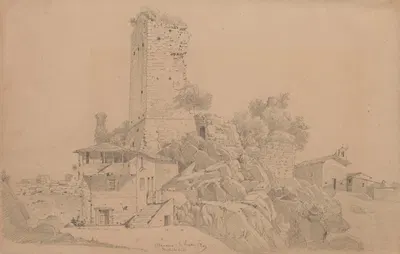 Ruins of the Rocca dei Colonna Castle in Olevano by Arthur Blaschnik, 1854 — digital art print download