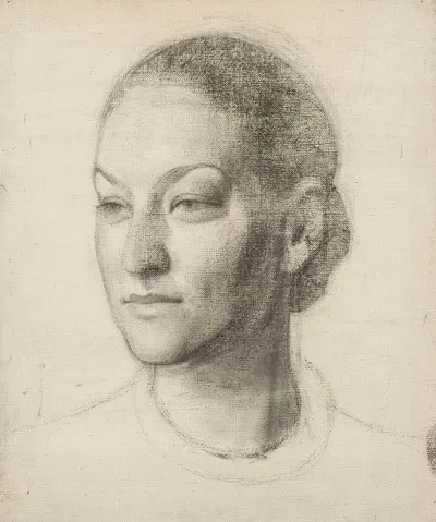 Sketch of a woman’s head for the portrait of Hanna Rembertowicz-Szymborska by Эдвард Бутрымович, 1930 — digital art print…