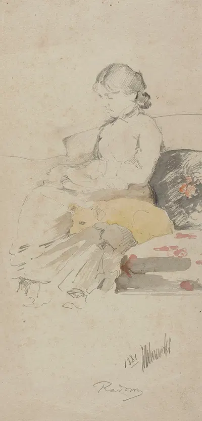 Helena Malczewska with a dog on a sofa by Яцек Мальчевский, 1881 — digital art print download