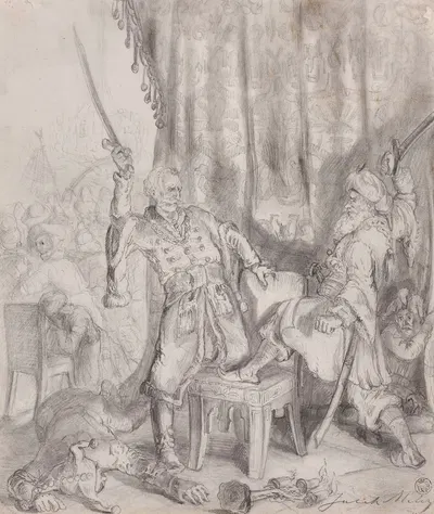 Mr. Brzezan fighting with a Tatar – illustration for “Jan Bielecki” by Juliusz Słowacki by Яцек Мальчевский, 1872 — digital…