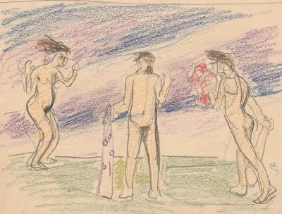 Three naked figures, sketch for the composition “The Fight”, on both sides by Jan Rembowski — digital art print download