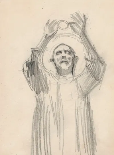 Study of the figure of St. Stanislaus for stained-glass window design by Конрад Кшижановский, 1900 — digital art print…