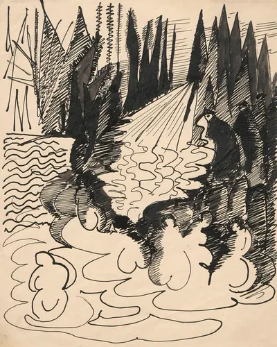 Figural composition in a landscape by Leon Chwistek, 1930 — digital art print download