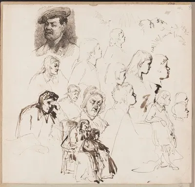 Portrait study of a man, study of the figure of an elderly woman, study of the figure of a child, study of a seated woman…