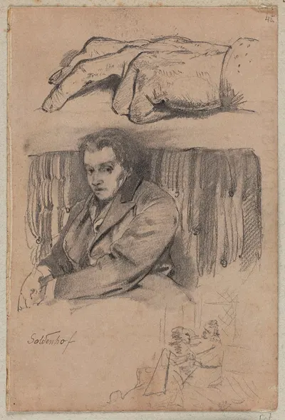 Portrait study of Soldenhof, study of the left hand, sketch of the figure by Władysław Czachórski — digital art print…