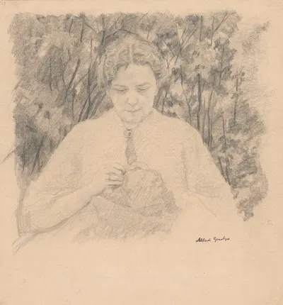 Embroidering woman by Alfred Graetzer, 1900 — digital art print download