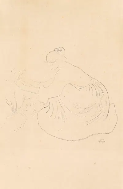 Jeune fille accroupie cueillant des fleurs by Аристида Маййоль, 1893 — digital art print download