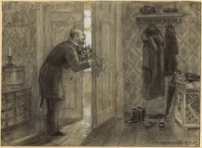 Congratulatory Visit on a Name-Day (Feast Day of a Saint Who Shares a Name). by Борис Васильевич Смирнов, 1904 — digital…