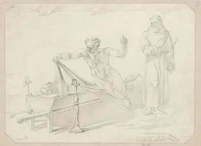 Diabeł odsłania zwłoki księcia Guido Montefeltro, scena z pieśni 7. z 'Piekła' Dantego by Ignacy Gierdziejewski, 1859 —…