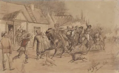 Raid on Soplicowo, illustration to “Pan Tadeusz” by Adam Mickiewicz by Maksymilian Gierymski, 1868 — digital art print…