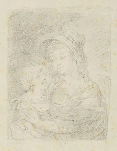 Study for a painting of Ewa Brzostowski nee Chreptowicz with daughter Izabella, II by Марчелло Бачарелли, 1791 — digital…