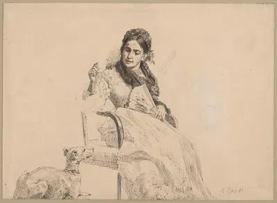 Woman with a Dog by Мария Класс-Казановская, 1885 — digital art print download