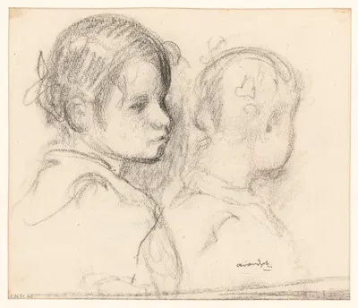 Two girls' heads by Albert Van Dyck, 1948 — digital art print download