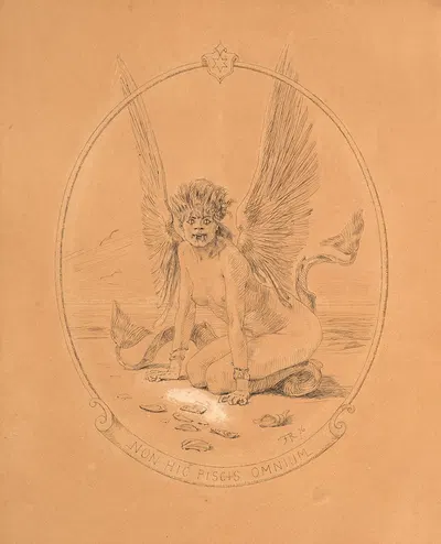 Woman-winged fish or rare fish by Félicien Rops, 1876 — digital art print download