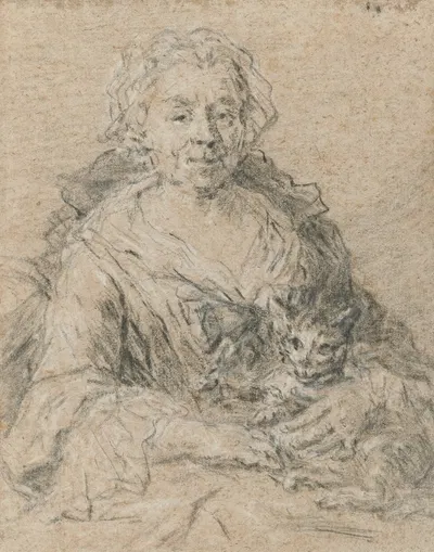 Portrait of an elderly woman holding a cat by Франческо Цуккарелли — digital art print download
