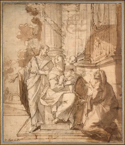The holy familly on a step of the temple and a holy woman by François Perrier — digital art print download