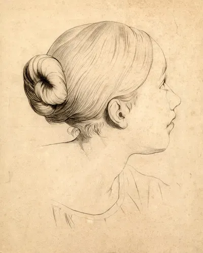 Portretstudie van een jonge vrouw, profiel by Жерар Портьель, 1869 — digital art print download