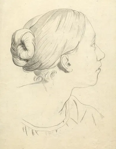 Portretstudie van een jonge vrouw, profiel by Жерар Портьель, 1869 — digital art print download